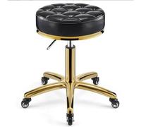 Taburete giratorio redondo giratorio de 360°, taburete de salón de belleza, carga de 330 libras, taburete hidráulico resistente, ruedas giratorias y base de acero inoxidable dorado (negro aceitoso)