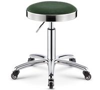 Taburete giratorio resistente con anillo de acero y ruedas, altura ajustable, piel sintética, silla de oficina para dormitorio, tienda, mostrador, salón, spa, masaje, escritorio de belleza (verde)