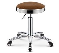 Taburete giratorio resistente con anillo de acero y ruedas, altura ajustable, piel sintética, silla de oficina para dormitorio, tienda, mostrador, salón, spa, masaje, escritorio de belleza (marrón)
