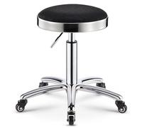 Taburete giratorio resistente con anillo de acero y ruedas, altura ajustable, piel sintética, silla de oficina para dormitorio, tienda, mostrador, salón, spa, masaje, escritorio de belleza (negro)