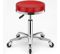 Taburete giratorio resistente, taburete de belleza, taburete redondo ajustable con ruedas, taburete alto de metal para cocina, salón, bar, oficina, clínica de masajes (rojo)