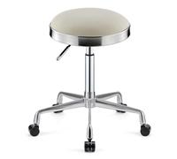 Taburete giratorio resistente, taburete redondo ajustable en altura con ruedas, taburete alto de metal para cocina, salón, bar, oficina, clínica de masaje, taburete de belleza (blanco)