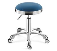Taburete giratorio resistente, taburete redondo ajustable en altura con ruedas, taburete alto de metal para cocina, salón, bar, oficina, clínica de masaje, taburete de belleza (azul oscuro)