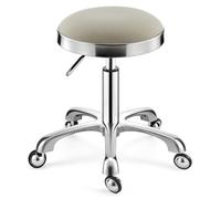 Taburete giratorio resistente, taburete redondo ajustable en altura con ruedas, taburete alto de metal para cocina, salón, bar, oficina, clínica de masaje, taburete de belleza (gris)