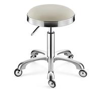 Taburete giratorio resistente, taburete redondo ajustable en altura con ruedas, taburete alto de metal para cocina, salón, bar, oficina, clínica de masaje, taburete de belleza (blanco)