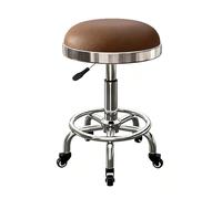 Taburete Giratorio sobre Ruedas Regulable en Altura 45-56cm Taburete con Ruedas para Taller Taburetes de Peluqueria para Peluquería Oficina Hogar Silla Tocador(Brown)
