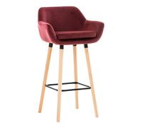 CLP Taburete de Barra Grant tapizado con Respaldo, Silla de Barra con Funda de Terciopelo, Estructura de Madera soporta hasta 150 kg, Color:Rojo