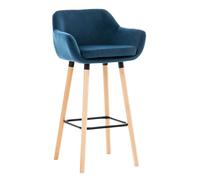 CLP Taburete de Bar Grant con Funda de Terciopelo I Taburete de mostrador, tapizado y con Respaldo I Cargable hasta 150 kg, Color:Azul