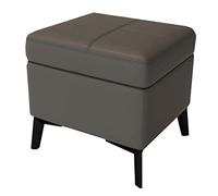 Taburete gris claro con almacenamiento, reposapiés de cuero acolchado de 15.7 pulgadas con patas de madera, elegante reposapiés para sala de estar, soluciones de espacio pequeño