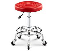 Taburete hidráulico ajustable de cuero de acero inoxidable con ruedas y reposapiés para laboratorio, oficina, cocina y tienda, salón de dibujo, tatuaje, oficina, salón de belleza, clínica, dentista