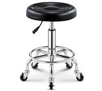 Taburete hidráulico ajustable de cuero de acero inoxidable con ruedas y reposapiés para laboratorio, oficina, cocina y tienda, salón de dibujo, tatuaje, oficina, salón de belleza, clínica, dentista