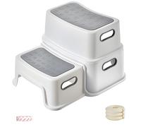 Taburete infantil de 2 niveles (protección de cantos 1 m), taburete seguro con pies antideslizantes y protección antivuelco, peldaños perfilados, para baño, aseo, cocina y habitación infantil (pálido)
