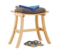 Relaxdays Taburete de Bambú, Reposapiés Madera, Banqueta Rústica y Estrecha, Baño o Vestidor, 48 x 56 x 28.5 cm, Natural
