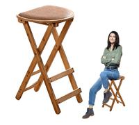 Taburete Madera Plegable con ReposapiéS 63 Cm, Taburetes Altos para Cocina, Desayuno(Natural)