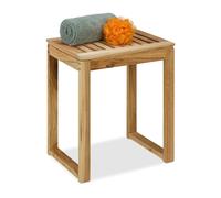 Relaxdays Taburete de Madera, 46 x 40 x 30 cm, Banquito Baño o Salón, hasta 80 kg, Mesita Auxiliar para Macetas, Natural