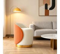 Taburete Maquillaje Giratorio 360° con Respaldo Sin Montaje, Sillón Redondo Otomano para Dormitorio Vestidor Salón(Orange,Rotatable)