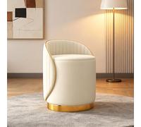 Taburete Maquillaje Giratorio 360° con Respaldo Sin Montaje, Sillón Redondo Otomano para Dormitorio Vestidor Salón(White,Non-rotatable)
