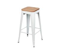 THINIA HOME Taburete Medio Industrial Apilable de Acero y Madera 43x43x76cm