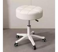 Taburete moderno de piel sintética con ruedas y respaldo bajo, ajustable, para trabajo y dibujo, giratorio, color blanco