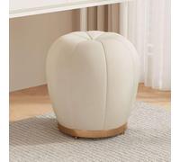 Taburete moderno de terciopelo - Otomana redonda pequeña en forma de calabaza para dormitorio y entrada, 40 x 40 x 40 cm, reposapiés beige con base fija, elegante silla de maquillaje