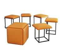 Taburete Multifunción Silla De Almacenamiento Magic Cube con Asiento De Cuero De PU Y Ruedas Giratorias, Combinación De Sofá para El Hogar Moderno Taburete Cuadrado 5 En 1, Naranja(Size:45x45x45 cm)