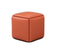Taburete multifuncional de cuero naranja, otomana que ahorra espacio con asiento tapizado, taburete de almacenamiento versátil para sala de estar, elegante silla cuadrada para decoración del hogar