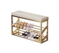 Taburete multifuncional ultra estrecho para zapatos, para entrada, dormitorio, sala de estar, diseño nórdico moderno de gama alta, marco dorado, blanco roto 60 x 20 x 48 cm