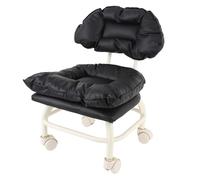 Taburete Negro Rodante con Ruedas, Respaldo Ergonómico, Cuero a Prueba de Agua, para el Taller de Salón de Gimnasio de la Oficina en Casa