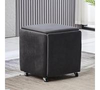 Taburete otomano 5 en 1, asiento de piel sintética, apilable, con ruedas giratorias, reposapiés móvil para sala de estar, comedor, terciopelo