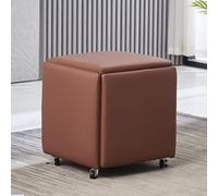 Taburete otomano 5 en 1, asiento de piel sintética, apilable, con ruedas giratorias, reposapiés móvil para sala de estar, comedor, terciopelo