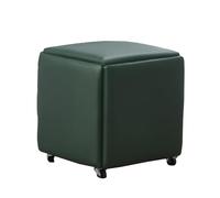 Taburete otomano 5 en 1 moderno de piel sintética apilable con patas de metal y ruedas, taburete tapizado para sala de estar, color verde, 36 x 38 cm