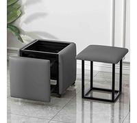 Taburete otomano anidado 5 en 1, silla apilable, sofá para el hogar, taburete de cubo mágico para comedor con asiento de cuero de napa, marco y ruedas de acero al carbono (Tamaño: 45x45x45 cm, Color: