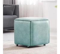 Taburete otomano apilable 5 en 1 con ruedas giratorias, reposapiés móvil y cubo anidado, tela técnica verde claro, taburete pequeño versátil para sala de estar y decoración del hogar