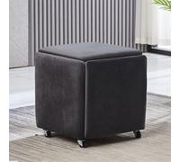 Taburete otomano apilable 5 en 1 con ruedas giratorias, reposapiés móvil y cubo anidado, terciopelo gris oscuro dorado para espacios pequeños, muebles versátiles para sala de estar y oficina