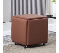 Taburete otomano apilable 5 en 1 con ruedas giratorias, reposapiés móvil y diseño de anidación, taburete de cubo de cuero café para sala de estar, oficina y espacios pequeños