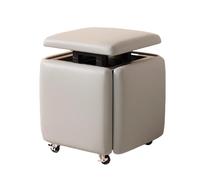 Taburete otomano apilable de cuero 5 en 1 con ruedas giratorias, taburete otomano anidado, taburete de maquillaje multifuncional para dormitorio, sala de estar, comedor, gris, pequeño