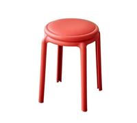 Taburete otomano apilable de cuero, taburete versátil de patas largas para sala de estar, comedor, uso al aire libre y jardín (rojo)