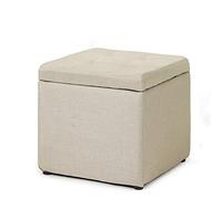 Taburete otomano de 15,7 pulgadas, organizador de lino, almacenamiento, taburete otomano con forma de cubo, reposapiés, taburete para viajar, acampar, dormitorio, taburete para zapatos (Beige)