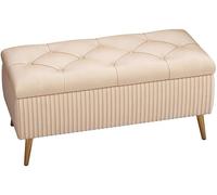 Taburete otomano de almacenamiento, asiento acolchado, moderno banco tapizado con patas doradas, elegante solución de almacenamiento para el final de la cama