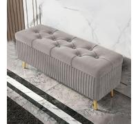 Taburete otomano de almacenamiento, asiento acolchado, moderno banco tapizado con patas doradas, elegante solución de almacenamiento para el final de la cama