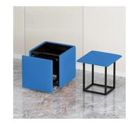 Taburete otomano de cuero 5 en 1 con ruedas giratorias, apilable y apilable, silla de cubo para comedor y dormitorio, 45 cm, cuadrada, color azul