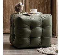 Taburete otomano de cuero con forma de cubo para sala de estar, dormitorio, entrada, color sólido, con tapicería verde