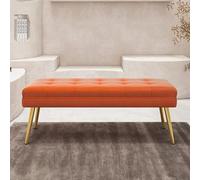 Taburete otomano de cuero moderno otomano de cuero cómodo tapizado con patas de metal multifunción en el banco del banco del banco del banco para la sala de estar dormitorio-gris 60x40x47cm (24x16x19