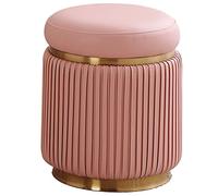 Taburete otomano de cuero rosa, taburete tapizado redondo con anillo de metal, asiento versátil para sala de estar, dormitorio, oficina, tocador y banco de zapatos, elegante mesa auxiliar