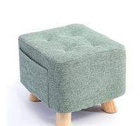 Taburete otomano de lino para cambiar zapatos, taburete pequeño, taburete cuadrado, taburetes para sala de estar, otomanos para el dormitorio, color verde menta, 28 x 28 x 31 cm