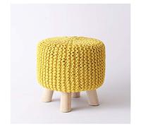 Taburete otomano de madera maciza para sofá, taburete otomano hecho a mano de algodón tejido para cambiar zapatos, reposapiés para sala de estar, dormitorio, decoración, taburete para zapatos (amarill
