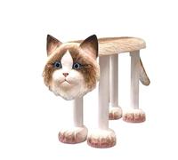 Taburete otomano de madera maciza tallado a mano con gato Ragdoll pintado a mano para decoración del hogar, banco de zapatos, mesa de café