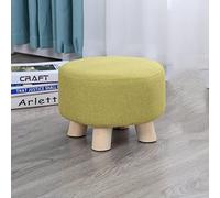 Taburete otomano de madera, taburete redondo de lino, pequeño con asiento acolchado para zapatos, con 4 patas para estabilidad, sala de estar, dormitorio (verde, 28 x 20 cm)
