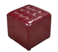 Taburete otomano de piel con forma de cubo - Banco pequeño de madera maciza y mesa de café 40 x 40 x 35 cm - Elegante asiento tapizado de cuero para sala de estar