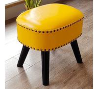 Taburete otomano de piel sintética marrón de 16 pulgadas - Reposapiés versátil debajo del escritorio, silla de tocador pequeña, banco de madera maciza con almohadillas antideslizantes, capacidad de